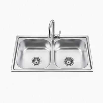 Lavaplatos de Cocina Doble en Acero Inoxidable con llave (78 x 43 cm)