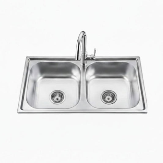 Lavaplatos de Cocina Doble en Acero Inoxidable con llave (78 x 43 cm)