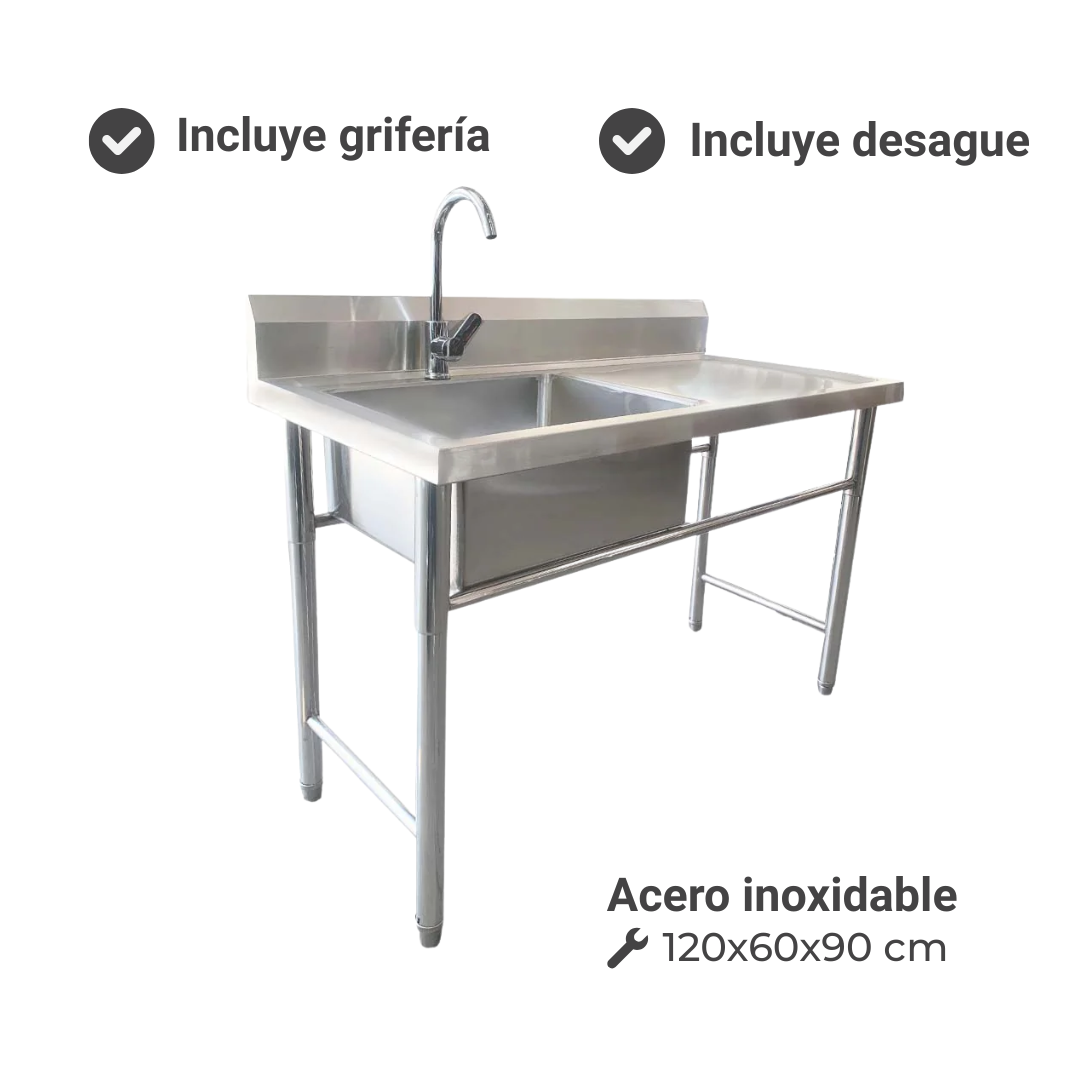 Lavafondo Simple Acero Inoxidable con Secador Derecho 120x60x90 cm