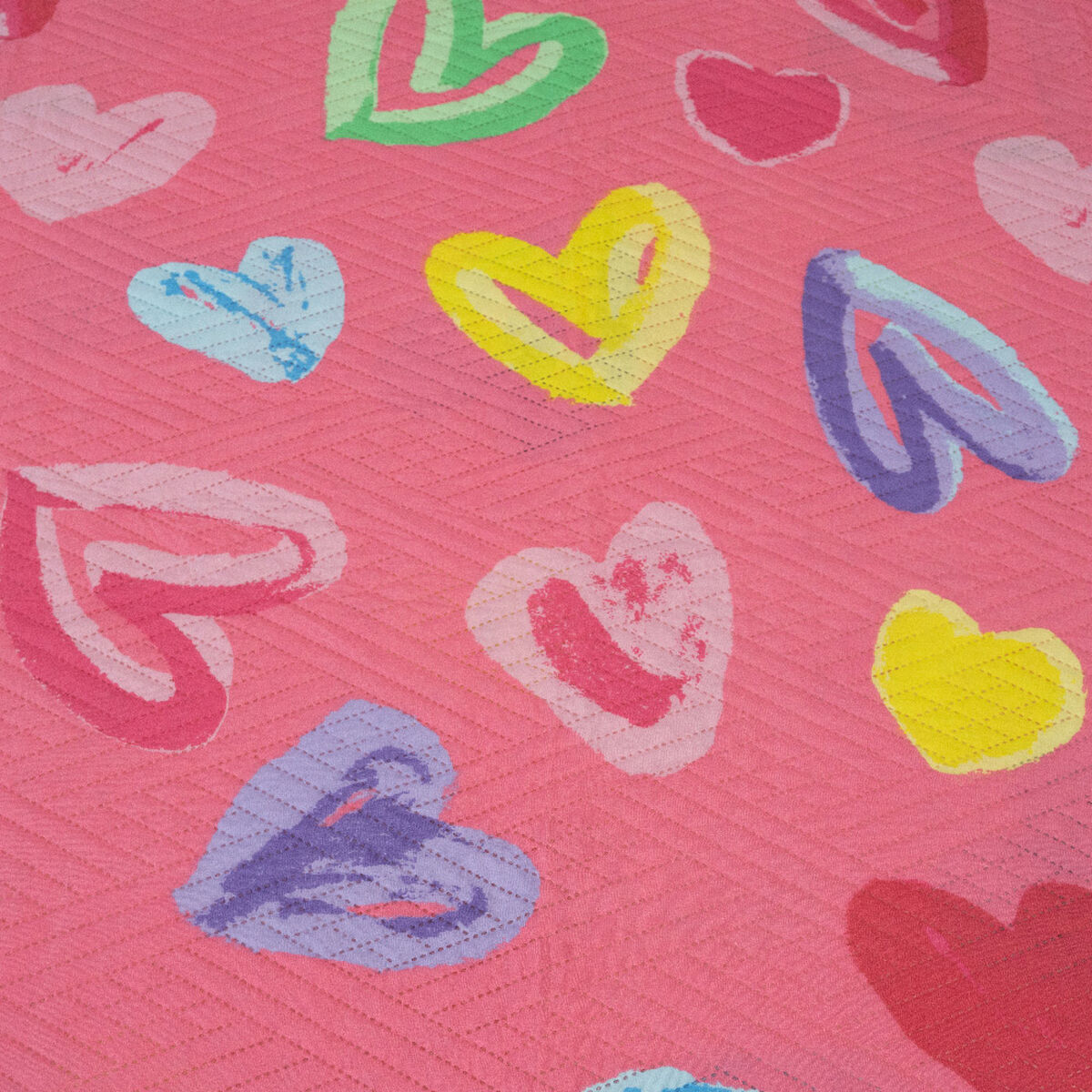 Cobertor Quilt Infantil Rosado Doral Hotpress Corazones 1.5 Plazas