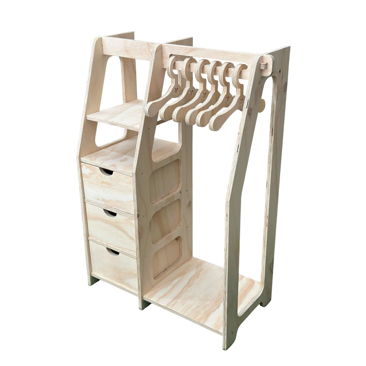 Clóset Montessori de Madera con 6 Colgadores