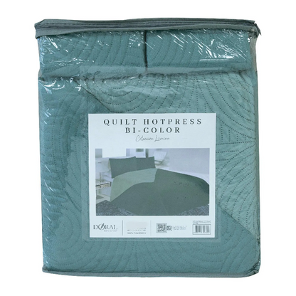 Cobertor Quilt Doral Hotpress Bicolor Verde 1.5 Plazas