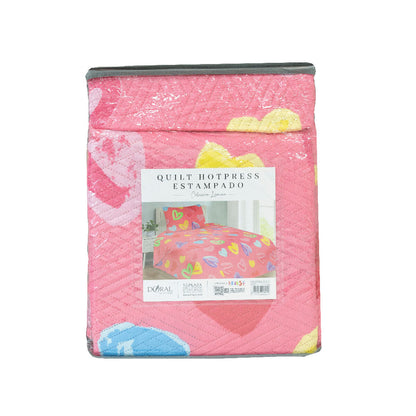 Cobertor Quilt Infantil Rosado Doral Hotpress Corazones 1.5 Plazas