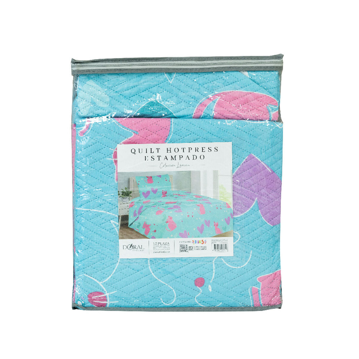 Cobertor Quilt Infantil Doral Hotpress Gatos 1.5 Plazas