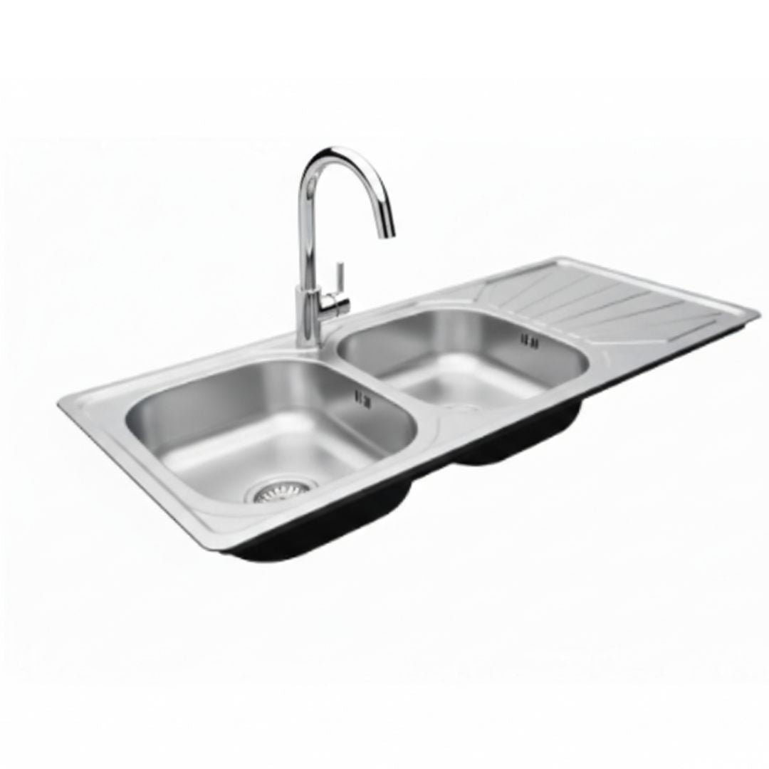 Lavaplatos de Cocina Doble empotrado de Acero Inoxidable con llave (120 x 50 cm)
