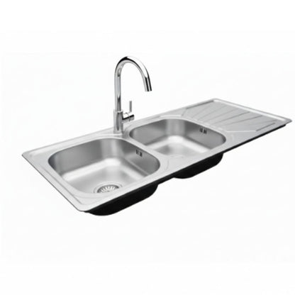 Lavaplatos de Cocina Doble empotrado de Acero Inoxidable con llave (120 x 50 cm)