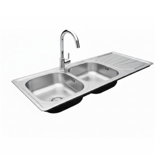 Lavaplatos de Cocina Doble empotrado de Acero Inoxidable con llave (120 x 50 cm)