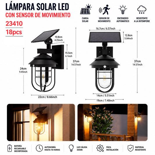 Foco Solar LED Exterior con Sensor de Movimiento Luz Cálida