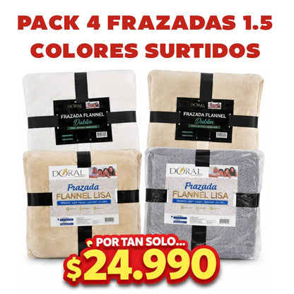 PACK DE 4 Frazadas Térmica Doral 1.5 Plazas COLORES SURTIDOS