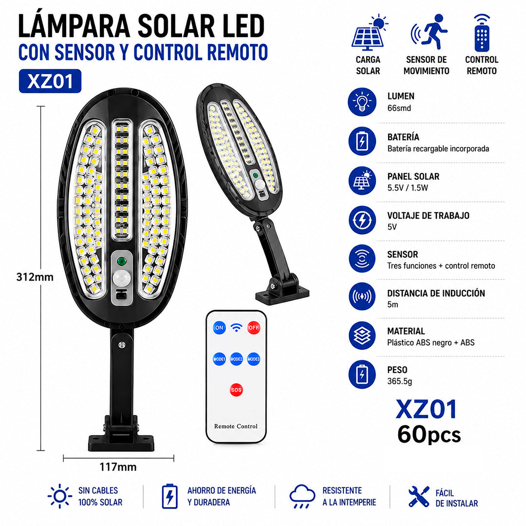 Foco Solar LED con Sensor de Movimiento y Control Remoto XZ01