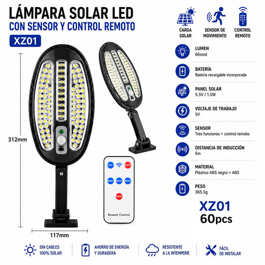 Foco Solar LED con Sensor de Movimiento y Control Remoto XZ01