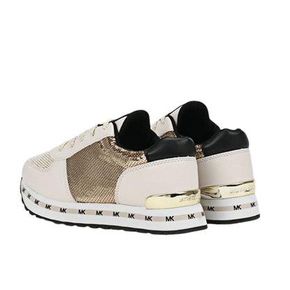 zapatillas Michael Kors Originales Beige con Panel Brillante y Detalles Dorados