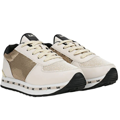 zapatillas Michael Kors Originales Beige con Panel Brillante y Detalles Dorados