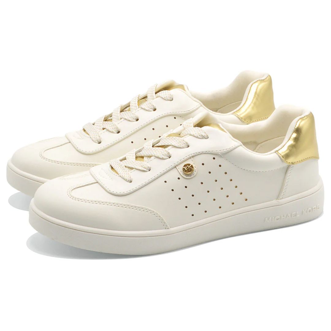 zapatillas Michael Kors Originales Blancos con Detalles Perforados y Talón Dorado