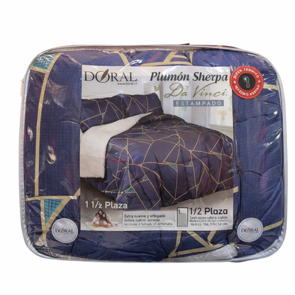 Plumón Sherpa Doral Da Vinci 1.5 plazas Estampado Azul dorado