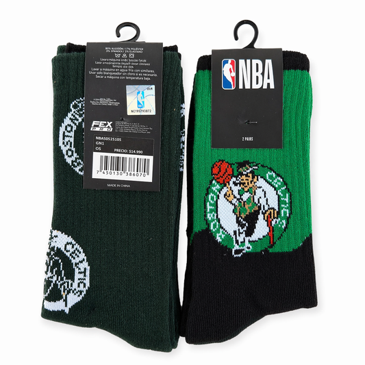 Pack de 2 Pares de Calcetines Largos NBA Boston Celtics Verde/Negro