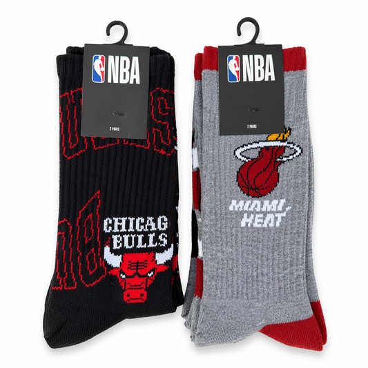 Pack de 2 Pares de Calcetines Largos NBA Chicago Bulls + Miami Heat