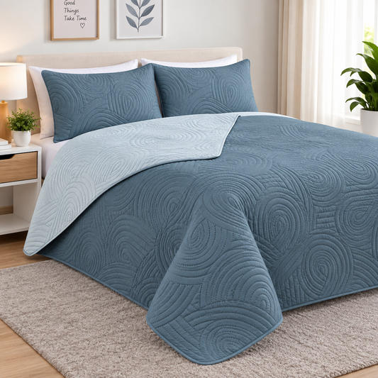 Cobertor Quilt Doral Hotpress Bicolor Azul Acero / Gris 1.5 Plazas