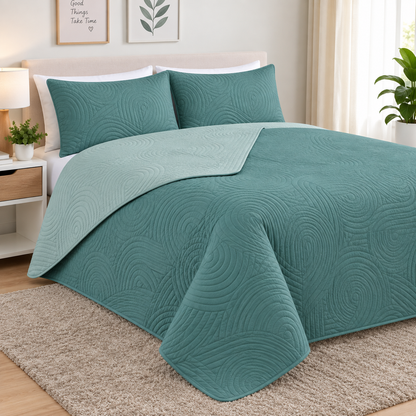 Cobertor Quilt Doral Hotpress Bicolor Verde 1.5 Plazas