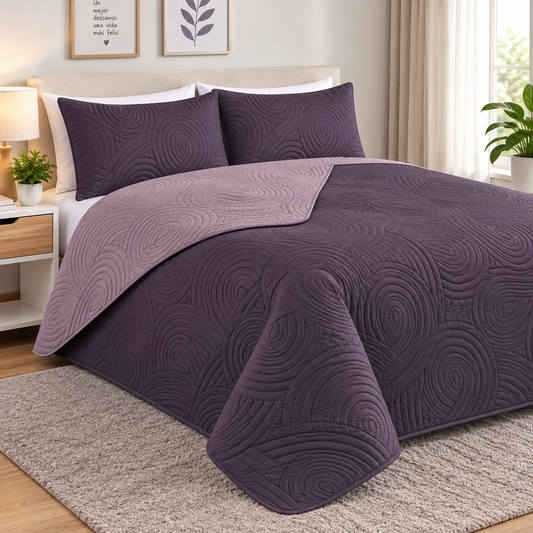 Cobertor Quilt Doral Hotpress Bicolor Morado 1.5 Plazas
