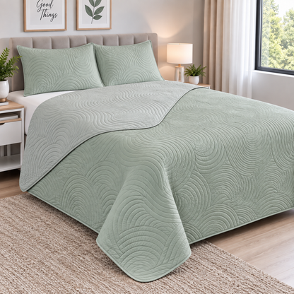 Cobertor Quilt Doral Hotpress Bicolor Verde Agua 2 Plazas