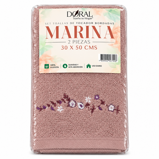 Set de Toallas Doral Marina Rosa Viejo Bordadas 2 Piezas 30 × 50 cm