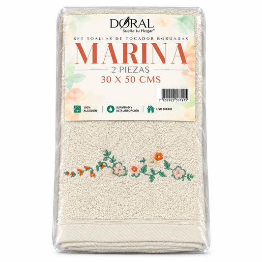 Set de Toallas Doral Marina Crema Bordadas 2 Piezas 30 × 50 cm