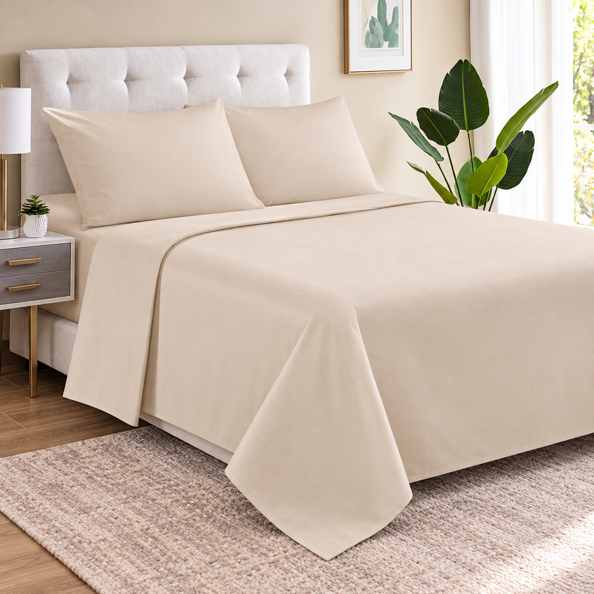 Sábanas Doral Lisas Beige 210 Hilos 1 Plaza