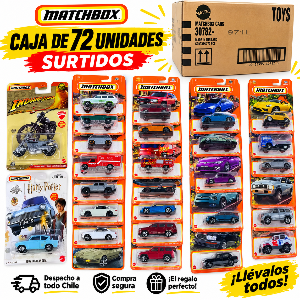Caja Matchbox Mattel 72 Unidades Surtidas Originales