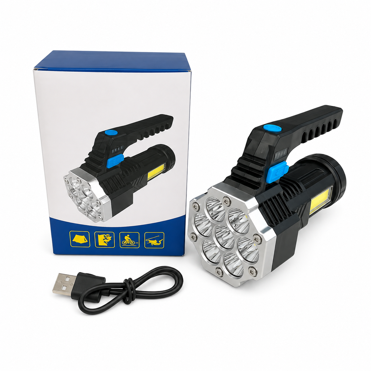 Linterna LED Recargable Multifunción con 7 Focos + Luz COB