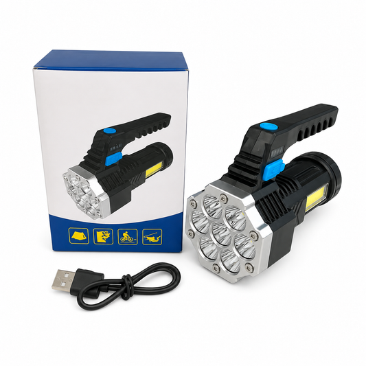 Linterna LED Recargable Multifunción con 7 Focos + Luz COB