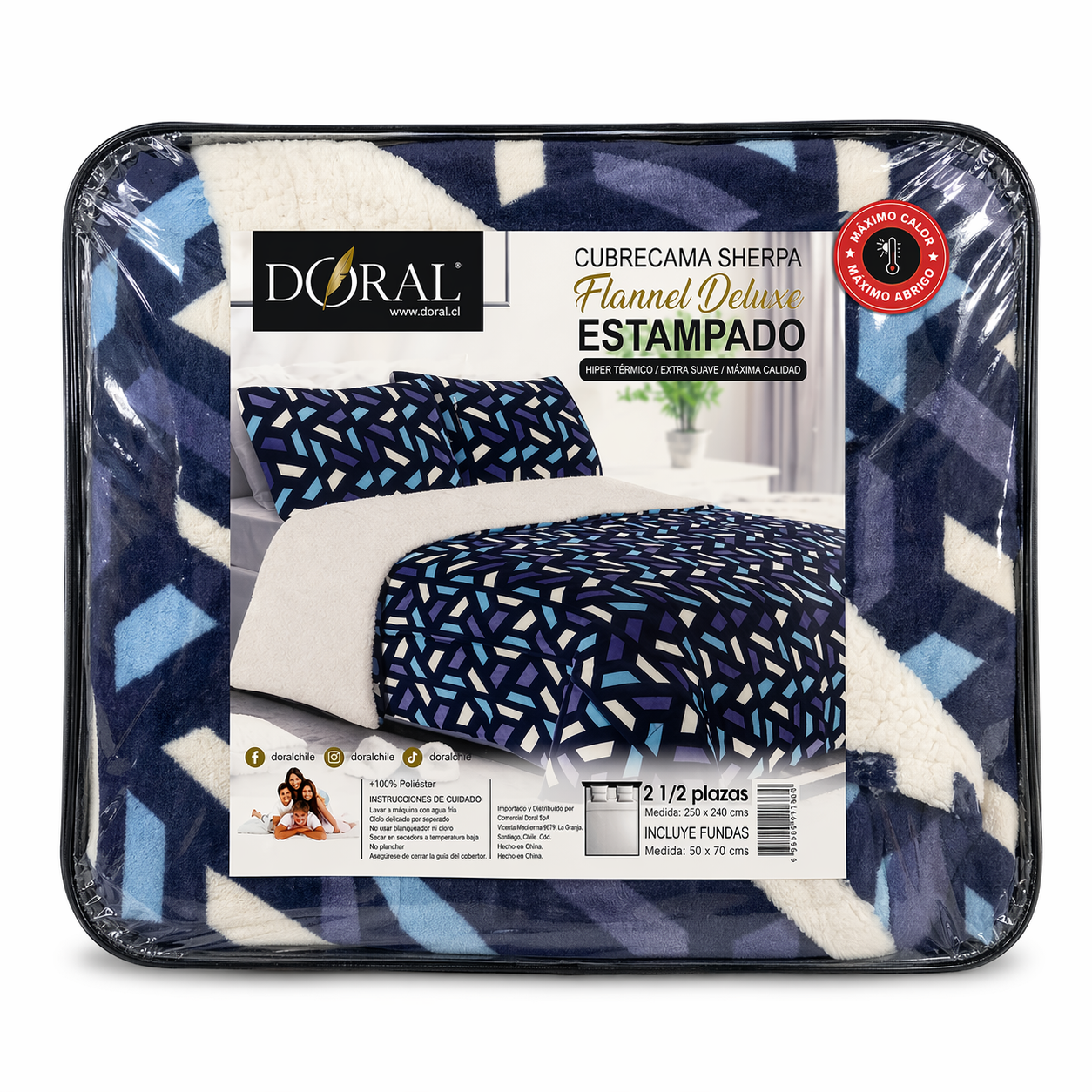 Plumón Sherpa Doral modelo Flannel Deluxe Estampado - 2.5 Plazas (250 x 240 cm)