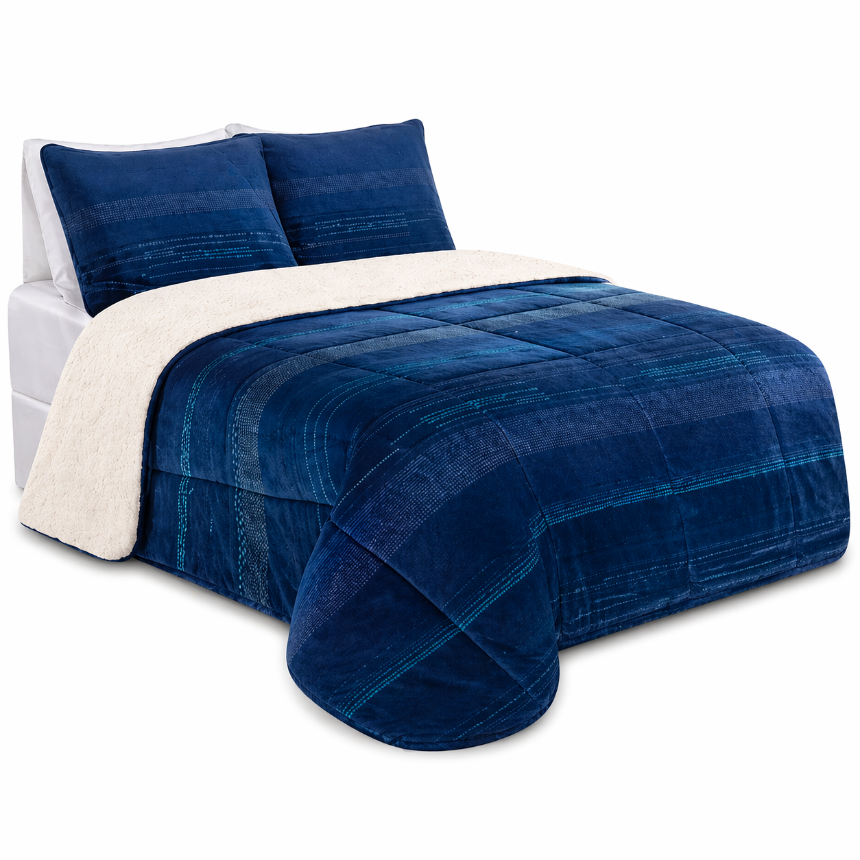 Plumón Sherpa Doral modelo Flannel Deluxe Azul Liso- 2.5 Plazas (250 x 240 cm)