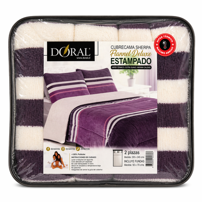 Plumón Sherpa Doral modelo Flannel Deluxe Lineal Violeta- 2 Plazas (210 x 230 cm)