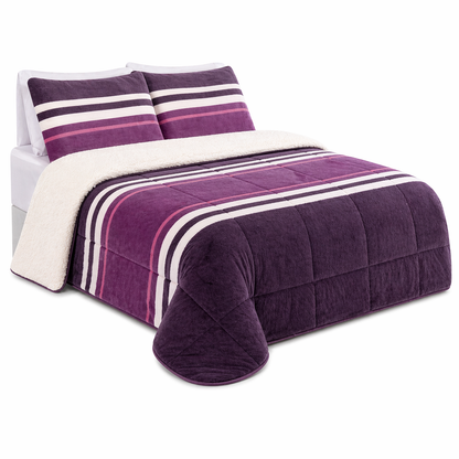Plumón Sherpa Doral modelo Flannel Deluxe Lineal Violeta- 2 Plazas (210 x 230 cm)