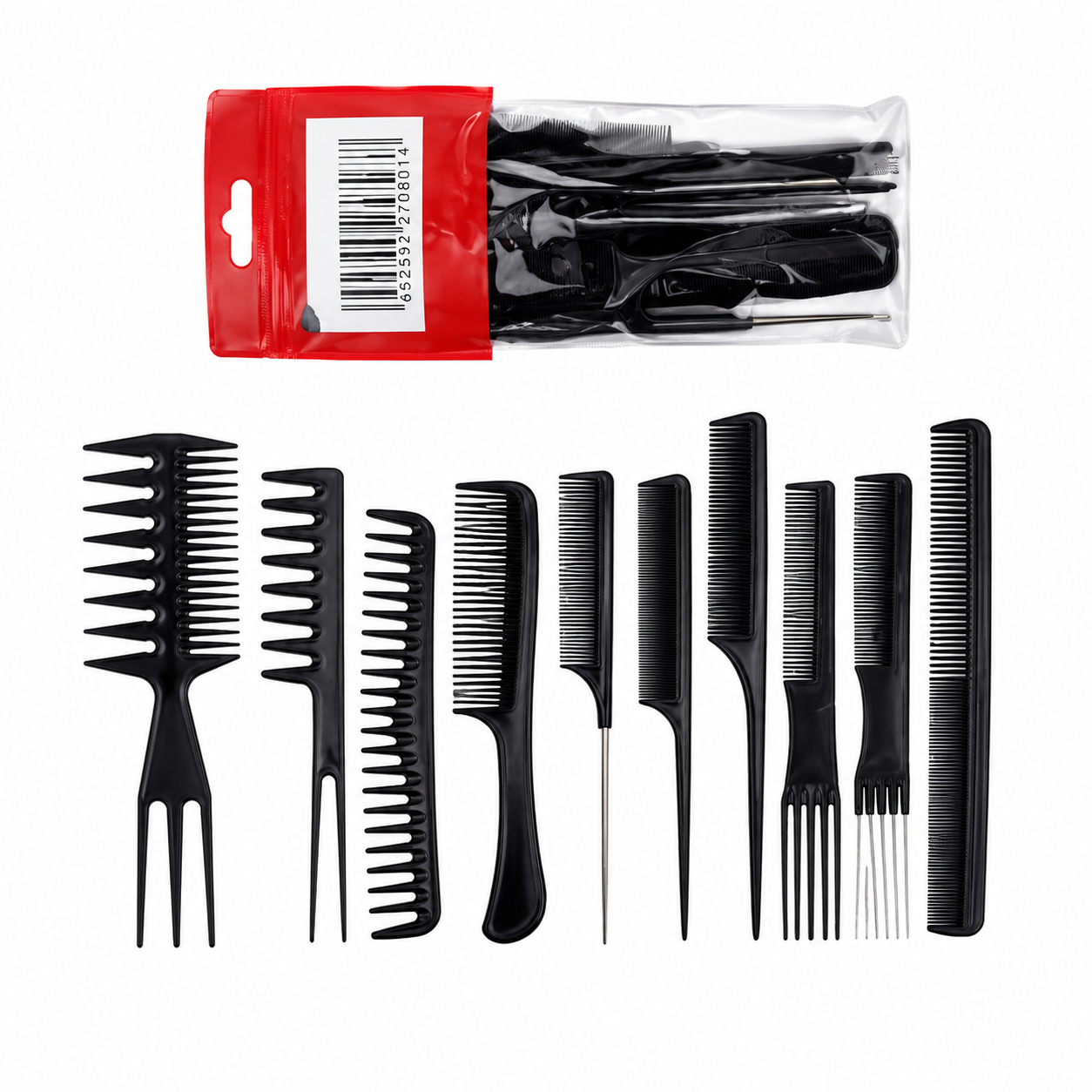 Set de 10 Peines Profesionales para Cabello y Peinado – Negro