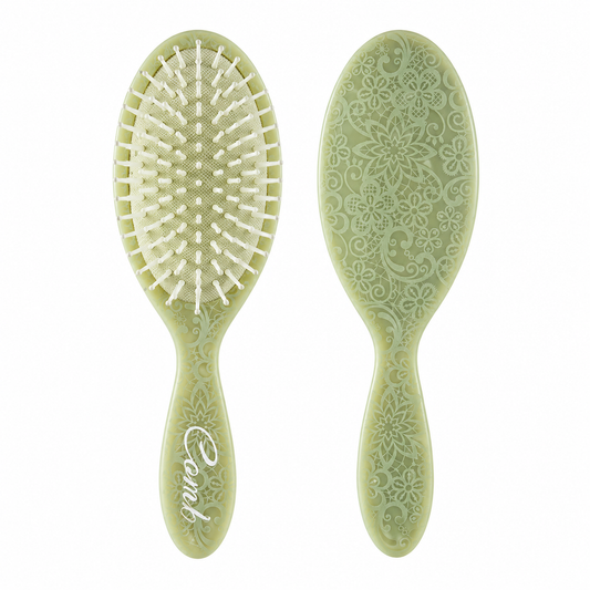 Cepillo Paleta Neumático para Cabello Verde con Diseño Floral