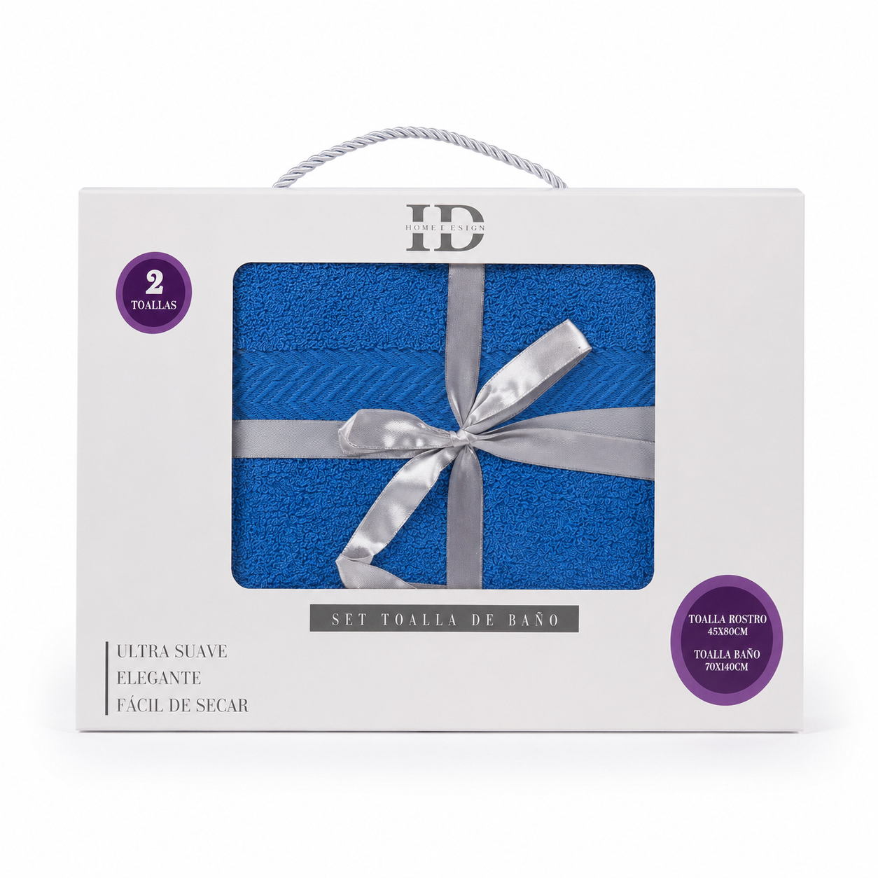 Set Premium De 2 Toallas color  Azul intenso De Baño  - Isabella Designs