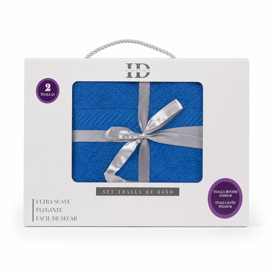 Set Premium De 2 Toallas color  Azul intenso De Baño  - Isabella Designs