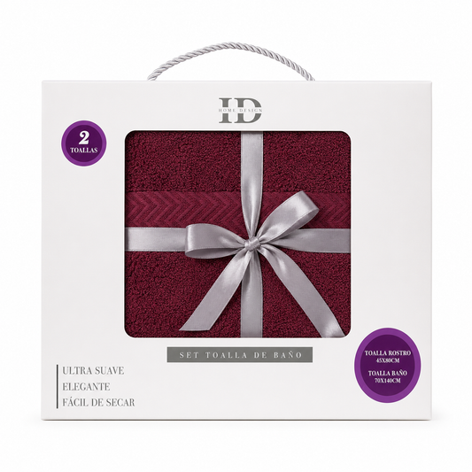 Set Premium De 2 Toallas color  Burdeo De Baño  - Isabella Designs