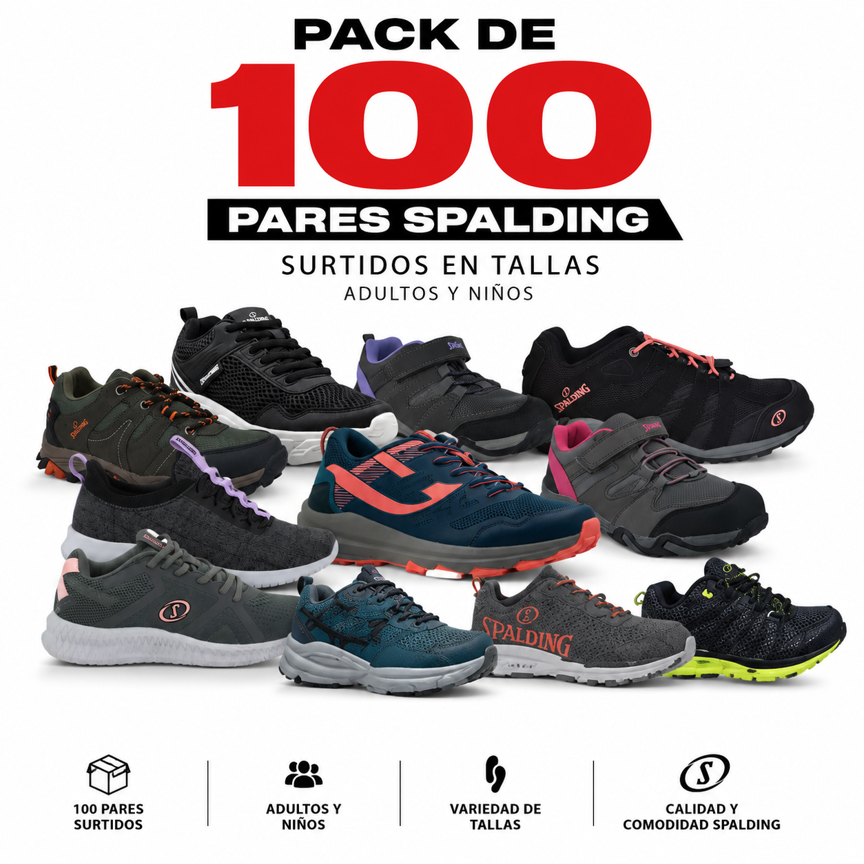 Pack DE 100  Zapatillas Spalding Surtidos en tallas y modelos (Niños y adultos)