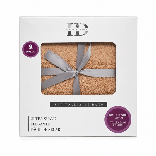 Set Premium De 2 Toallas color  cafe claro De Baño  - Isabella Designs