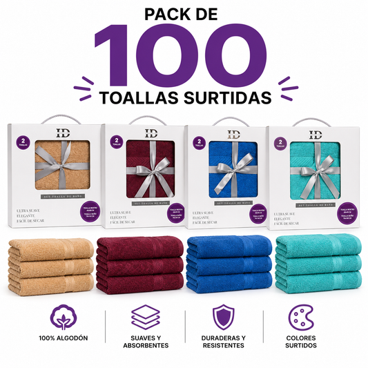 Pack de 100 Sets de 2 Toallas Premium Surtidas (200 toallas)