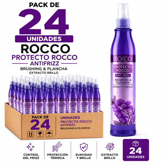 Pack de 24 Protecto Rocco Anti-Frizz Brushing & Plancha – Extracto Brillo