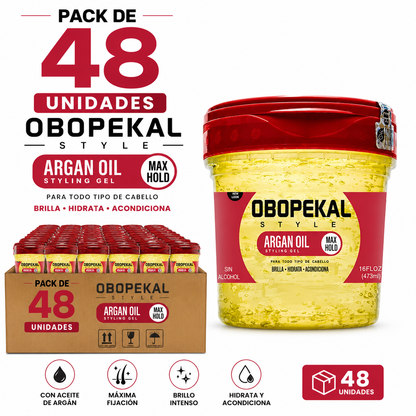 Pack de 48 Gel Fijador Obopekal Style Argan Oil Max Hold 473 ml