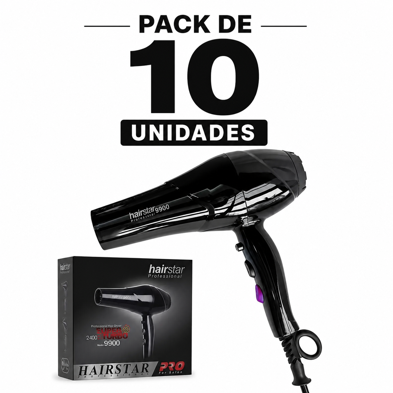 Pack de 10 Secadores de Pelo Profesional Hairstar 9900