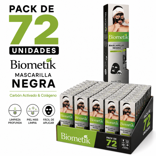 Pack de 72 Unidades Mascarilla Negra Biometik Carbón Activado & Colágeno