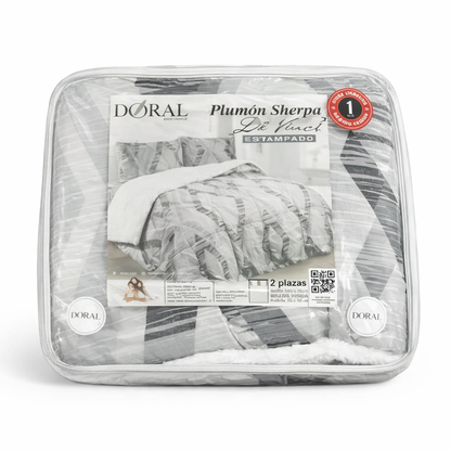 Plumón Sherpa Doral Da Vinci Estampado Gris- 2 Plazas (210 x 230 cm)