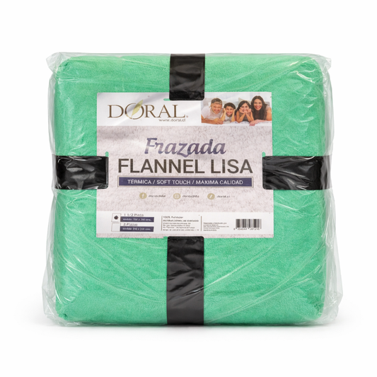 Frazada Flannel Lisa Doral Súper Suave y Térmica 1.5 Plazas  (Verde Menta)