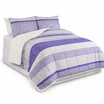 CUBRECAMA DORAL Da Vinci  SHERPA 1.5 PLAZAS Gris y azul franjas